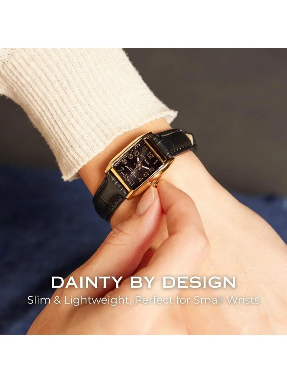 Women's Arabic Gold Case Black Dial Dainty Vintage Tank Classic Square Watches